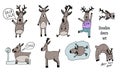 Set of doodle deer. Naive style.